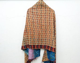 oversized Silk Scarf Head Wrap Stole Kantha Embroidered Scarf Boho Scarves