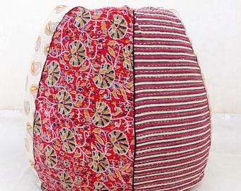 Handmade Floral Cotton Bean Bag Chair: Embroidered Bohemian Ottoman Pouf
