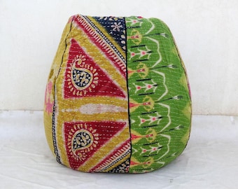 Handmade Floral Cotton Bean Bag Chair: Embroidered Bohemian Pouf (Cover Only)