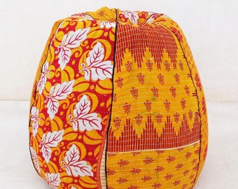 Handmade Floral Cotton Bean Bag Chair: Bohemian Embroidered Ottoman Pouf