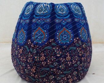 Handmade Floral Cotton Bean Bag Chair: Bohemian Kantha Ottoman Pouf