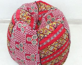 Handmade Kantha Bean Bag Chair: Floral Embroidered Cotton Pouf