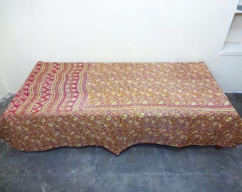 Handmade Twin Kantha Quilt: Indian Cotton Bedspread Blanket