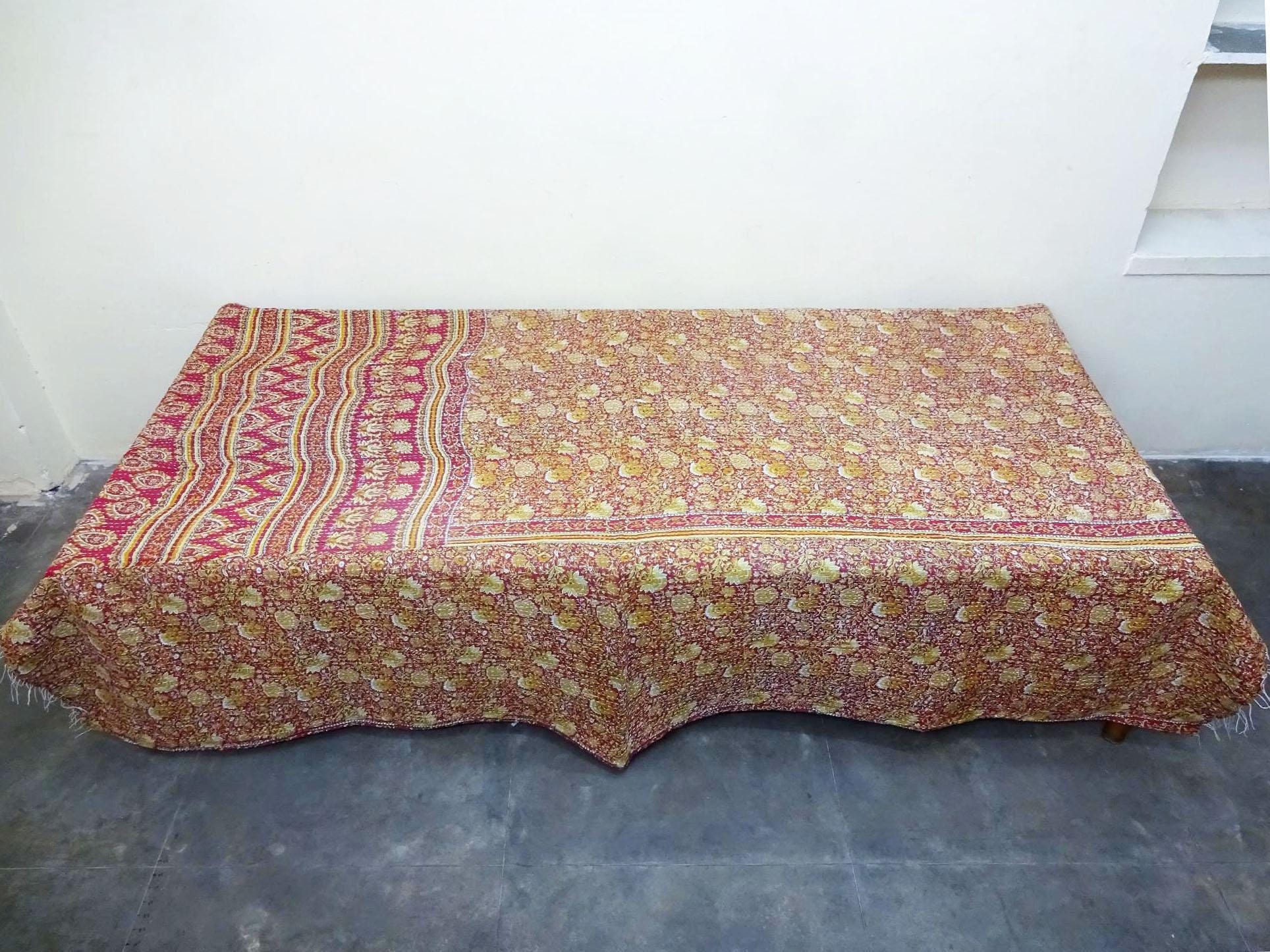 silk & cotton sari kantha blanket big | surya | tulsi crafts