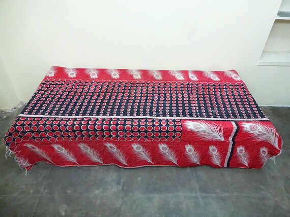 Kantha Quilt Indian hand quilted Cotton Bedspread Blanket Bedding Ralli,bed foot throw