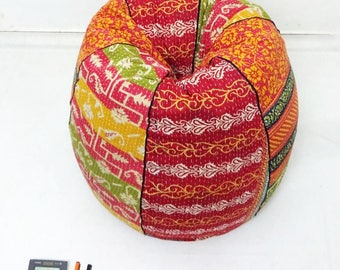 Handmade cotton Slipcover and insert Floral Bean Bag Chair ,Home Decor Round Bohemian Decorative Embroidered Ottoman Pouf