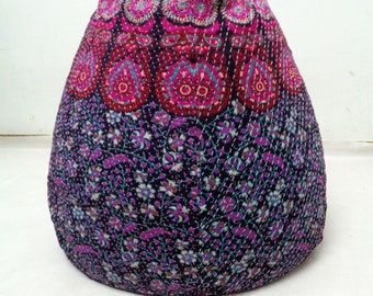 Handmade Floral Cotton Bean Bag Chair: Embroidered Bohemian Ottoman Pouf
