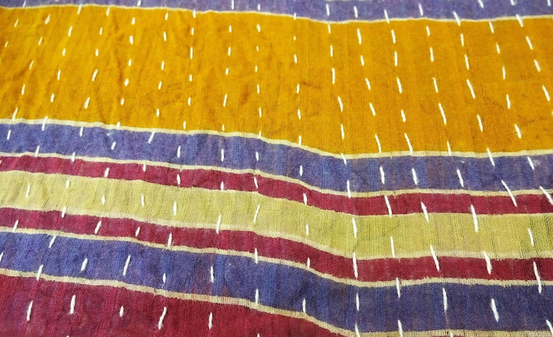 fine worl Kantha Quilt Indian Cotton Bedspread bed cover Bedding twin size bedding