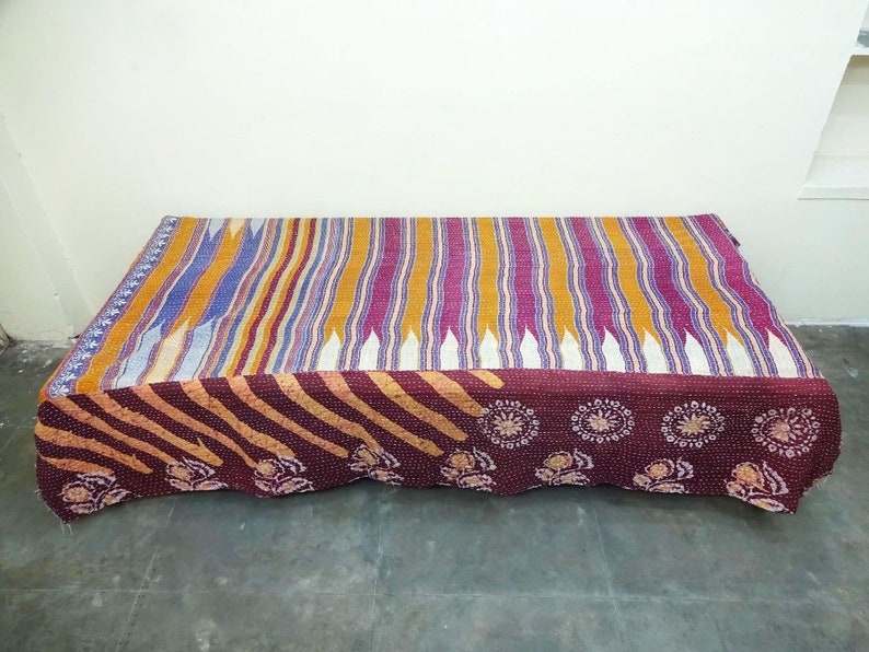 fine worl Kantha Quilt Indian Cotton Bedspread bed cover Bedding twin size bedding