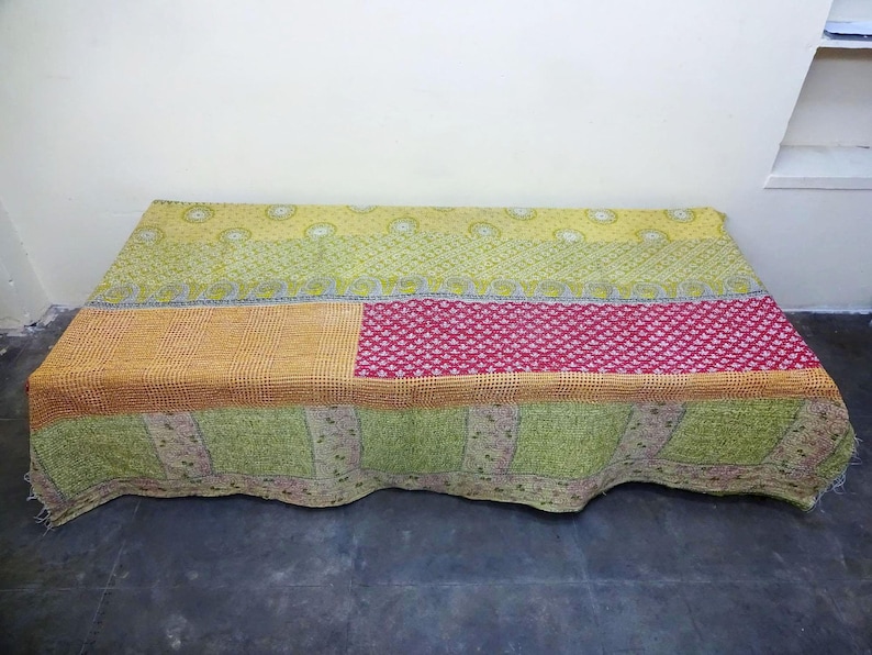 bed cover,sofa throw Kantha Quilt Indian Cotton Bedspread Blanket Bedding gardern decor