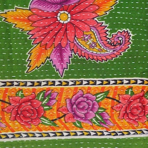 Handmade Kantha Scarf, 100% Organic Cotton, Reversible Floral Neck Wrap Stole image 4