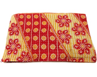 Edredón Kantha de algodón indio de calidad superior, colcha, ropa de cama, cubrecama, ropa de cama tamaño twin