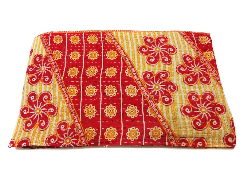 fine worl Kantha Quilt Indian Cotton Bedspread bed cover Bedding twin size bedding