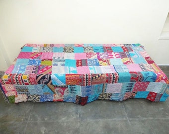 Twin Cotton Kantha Quilt, Floral Bedspread Blanket, Handmade Indian Bed Throw