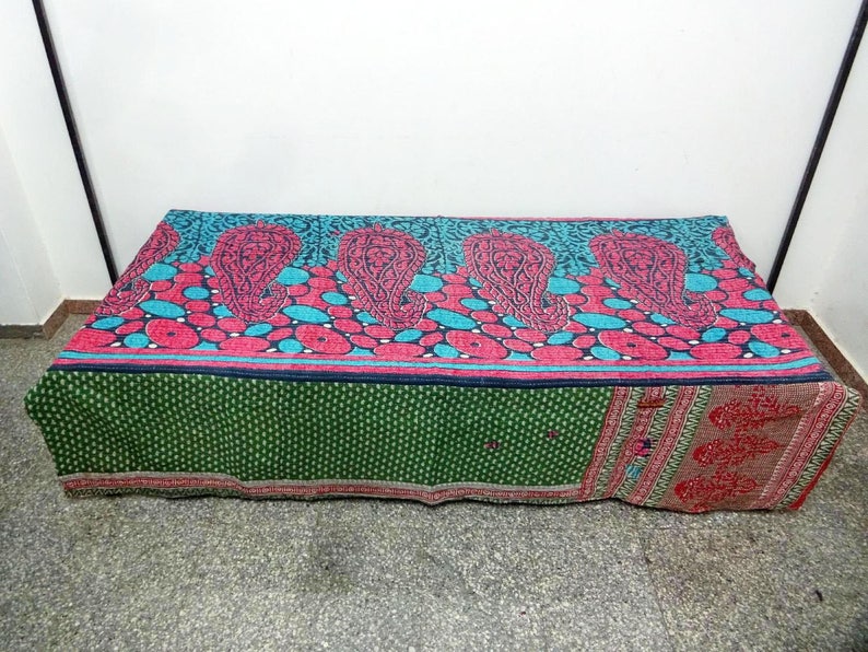 Kantha Quilt Indian Cotton Bedspread Blanket Bedding ,bed cover,sofa throw ,gardern decor image 2