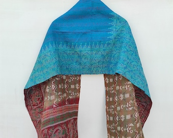Handmade Kantha Silk Scarf: Embroidered Floral Neck Wrap