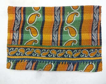 Handmade Twin Kantha Quilt: Indian Cotton Bedspread Blanket
