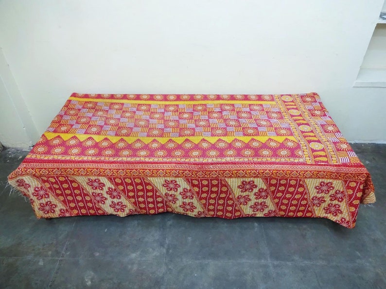 fine worl Kantha Quilt Indian Cotton Bedspread bed cover Bedding twin size bedding