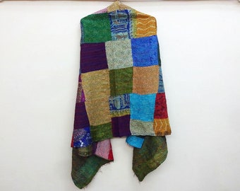 Handmade Silk Kantha Scarf: Patchwork Floral Neck Wrap
