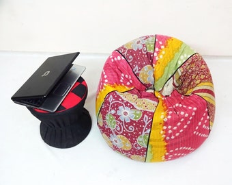 Handmade Floral Kantha Bean Bag Chair: Bohemian Cotton Ottoman Pouf