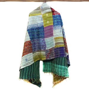 Nuova sciarpa Kantha in seta patchwork, fascia per capelli, stola, dupatta, colletto, foulard, sciarpe