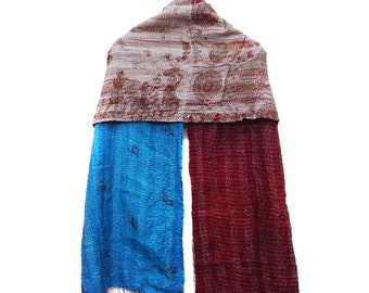 Handmade Silk Kantha Scarf: Reversible Floral Neck Wrap