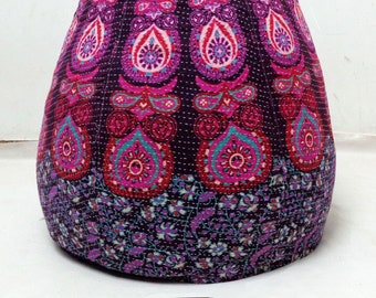 Handmade Floral Kantha Cotton Bean Bag Ottoman: Bohemian Pouf Cover