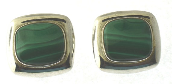 Sterling Silver - Malachite Button Stud Earrings - image 1