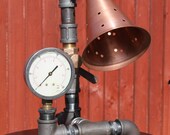 Steampunk Industrial Pipe lamp with Copper shade.