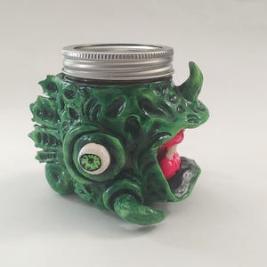 Monster Stash Jar met de hand gevormde sieradenhouder van polymeerklei