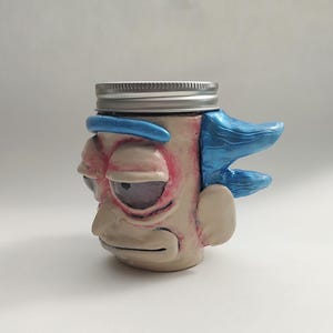 Rick Monster Stash Jar Cartoon Hand Sculpted Polymer Clay Jewelry Holder