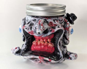 Terrifying Clown Monster Stash Jar Halloween Hand Sculpted Polymer Clay Jewelry Holder