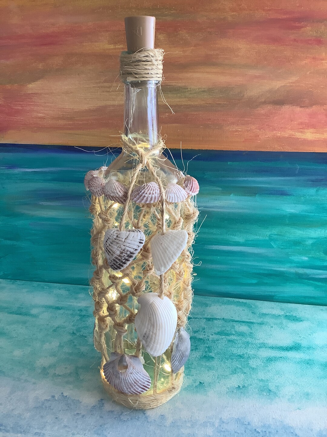 Lighted Nautical Shell Decorative Wine Bottle Etsy