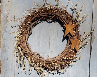 Primitive Wreath for Front Door, Star Wreath, Heart Wreath