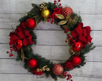 Christmas Wreaths with Ornaments and Bows