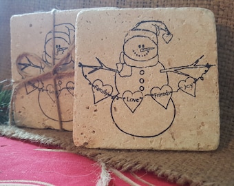 Snowman Gifts, Stone Coasters, Holiday Gift ideas