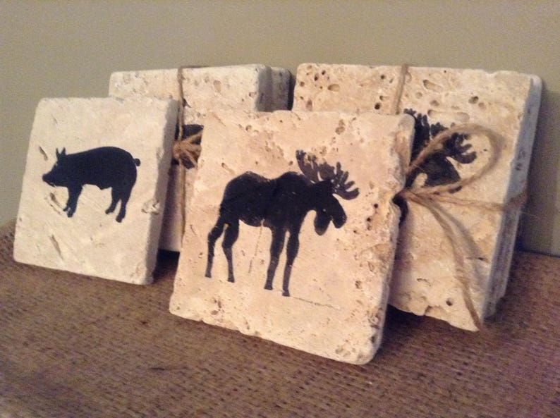 Cabin Coasters Dad Gift Moose Coasters Set of 4 Lodge ...