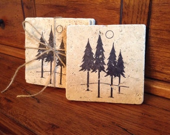 Beer Coasters, Mountain Cabin Decor, Tree Coasters, Set of 4