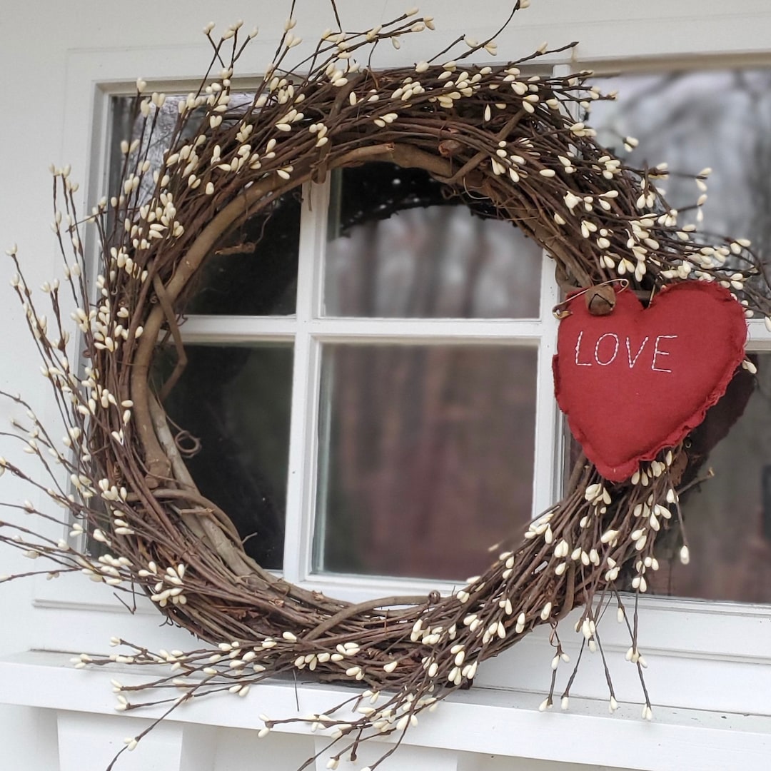 Red Heart Wreath With White Berries