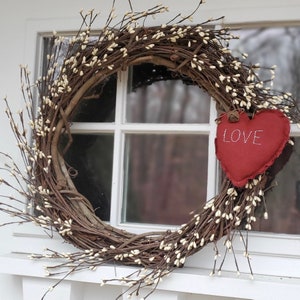 Grapevine Wreath with Red Heart