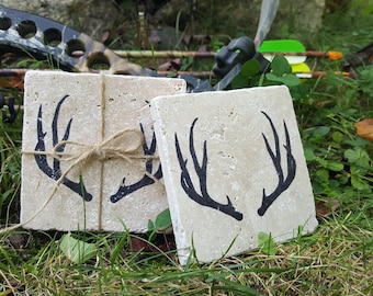 Antler Natural Stone Coasters for Cabin