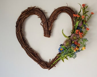 Spring Wreath for Front Door, Spring Flower Wreath, Heart Wreath with Spring Flowers