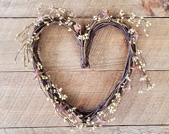 Primitive Heart Wreath with Stars