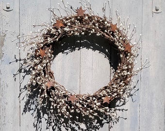 Primitive Wreath, Rustic Wreath, Farmhouse Front Door Wreath