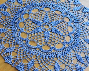 Tapete redondo de algodón tejido a crochet de color azul claro