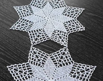 White crochet table runner made of three united motifs