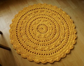 Yellow crochet round rug