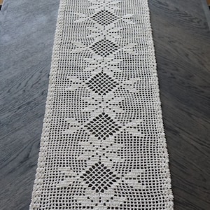 Ecru crochet table runner image 1