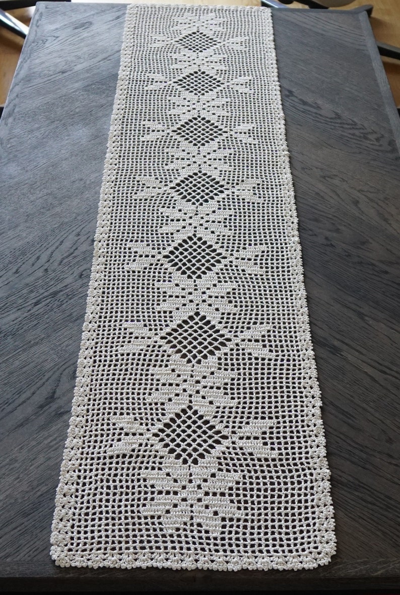 Ecru crochet table runner image 1