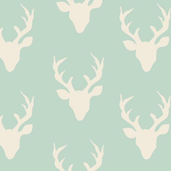 Vente!!! 1 Yard Hello Bear, Buck Forest Mint, Bonnie Christine pour les tissus de galerie d’art, tissu de cerf